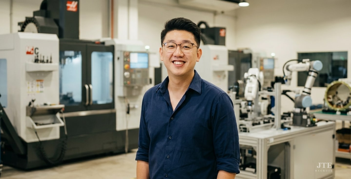 Eugene Teo on a precision-manufacturing floor — hiring engineers in Singapore