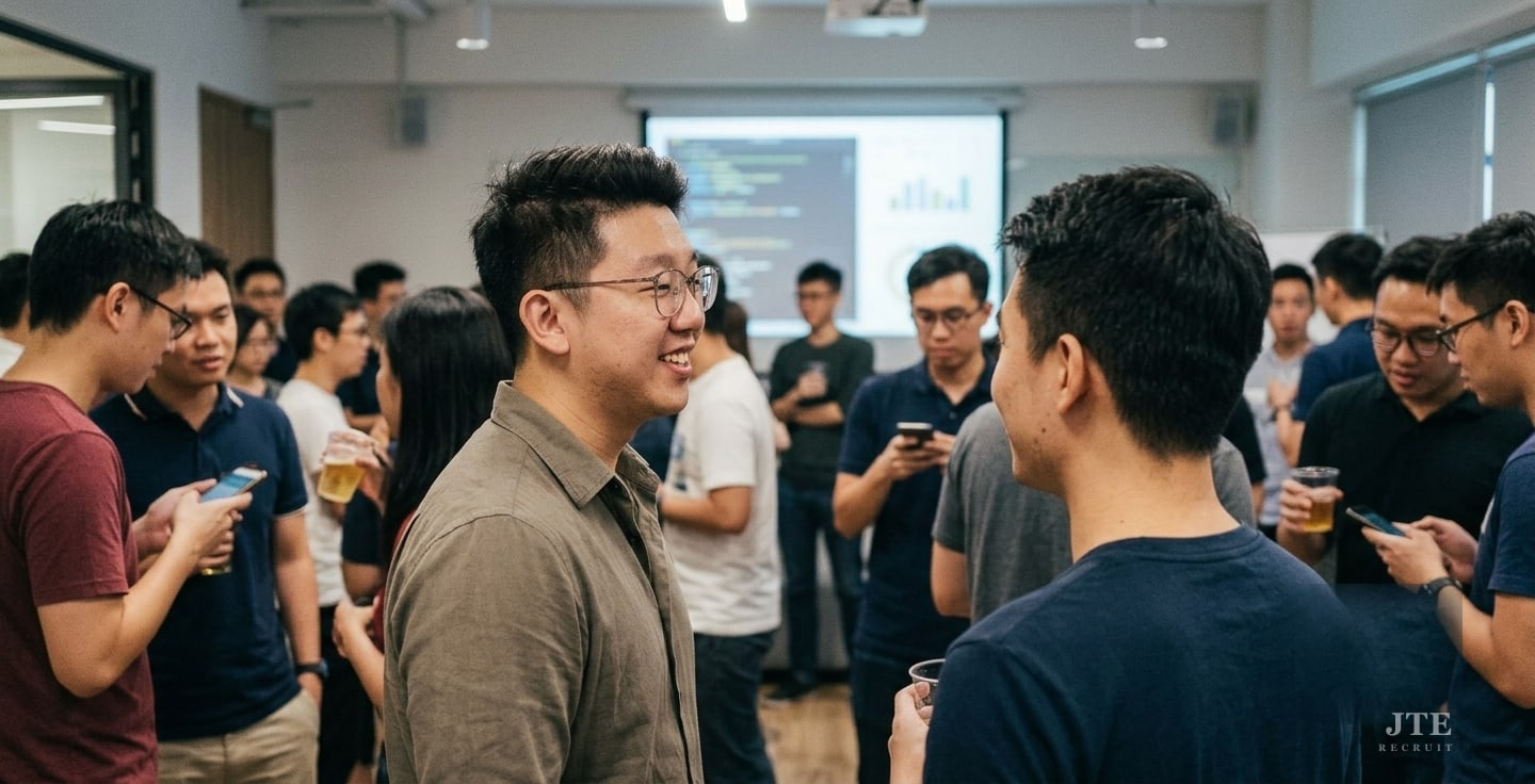 Eugene Teo at a developer meet-up in Singapore — hiring IT and tech talent