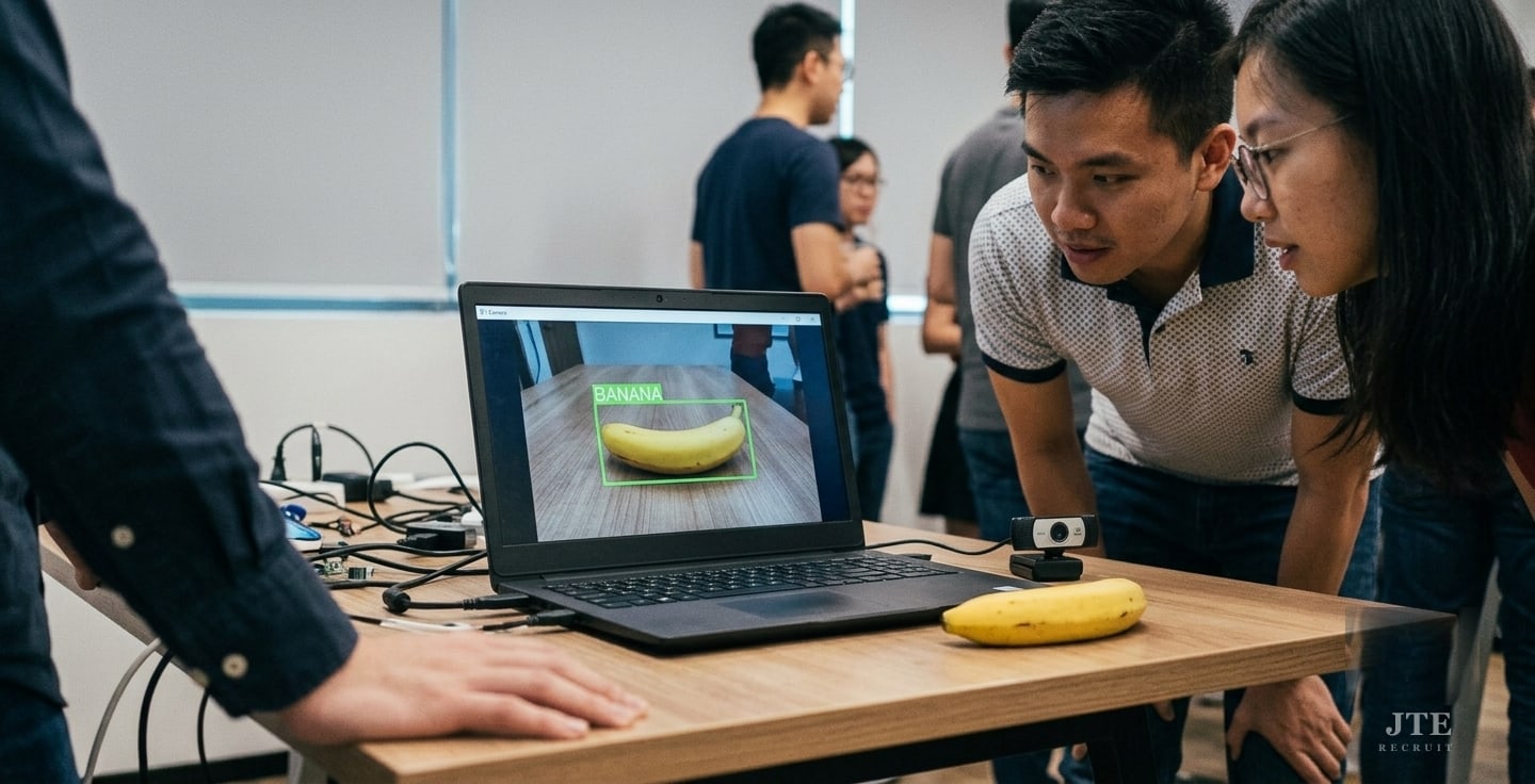 An early AI camera demo recognising a banana at a 2019 developer meet-up in Singapore